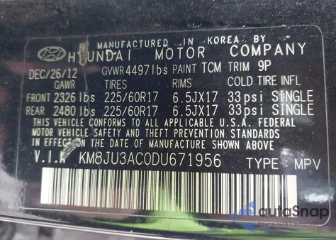 2013 Hyundai Tucson Gls z USA, uszkodzony, nr VIN KM8JU3AC0DU671956